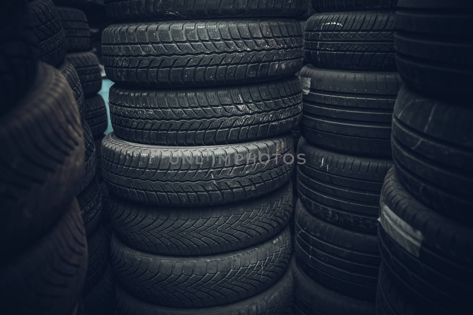 tires for cars in the warehouse.
