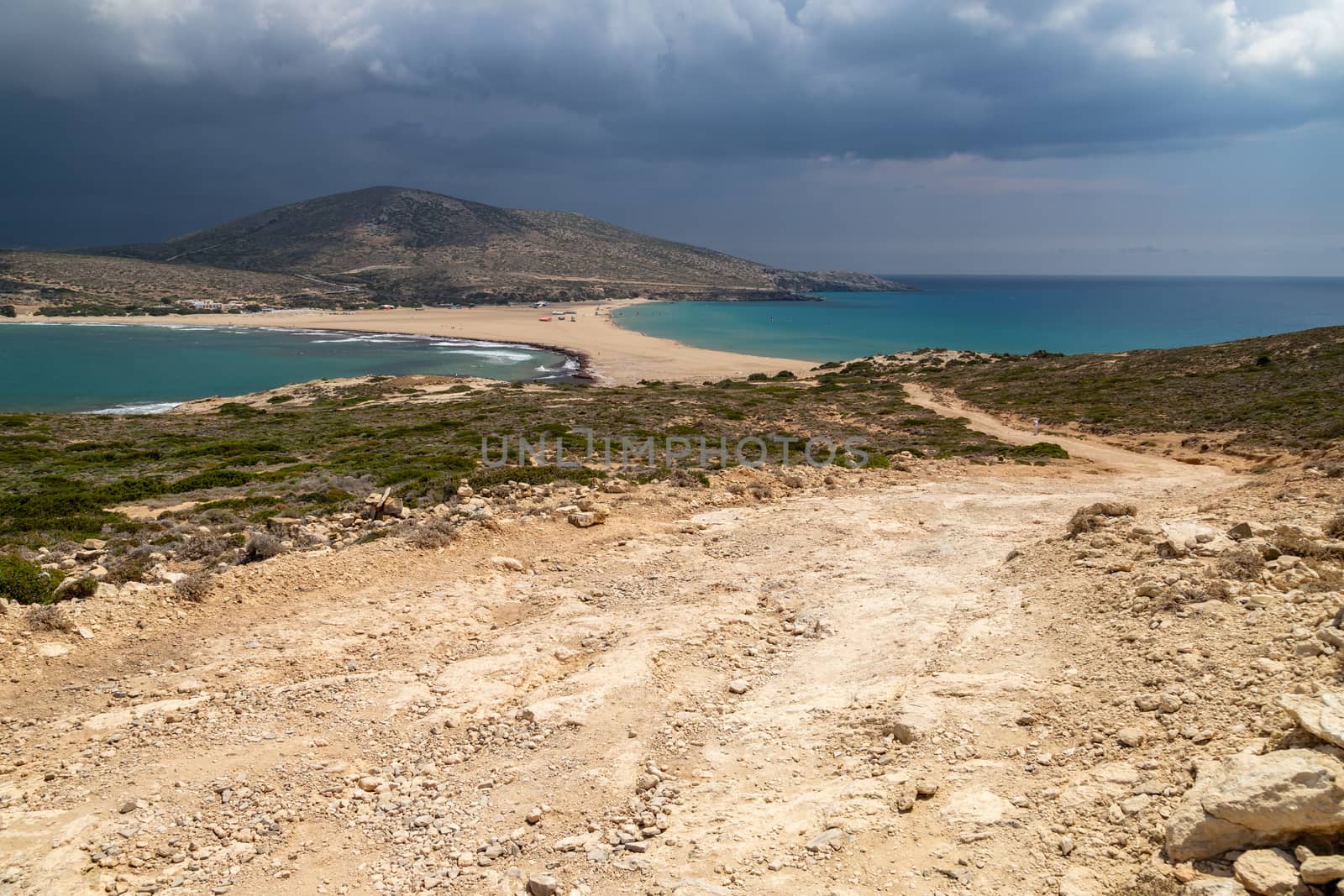 Scenic view from peninsula Prasonisi on Rhodes island, Greece wi by reinerc