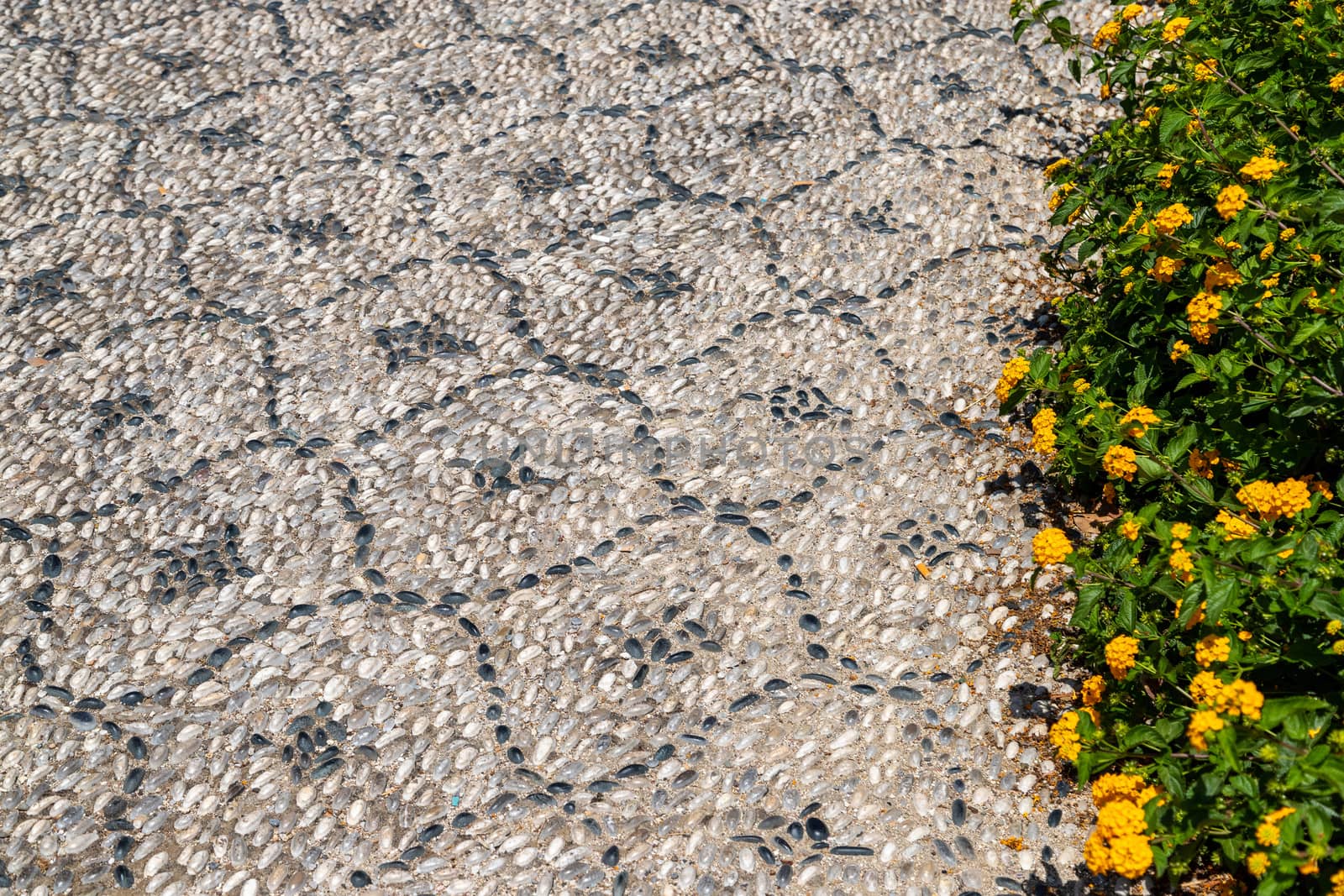 Pavement with pebble mosaic in the old town of Rhodes city by reinerc