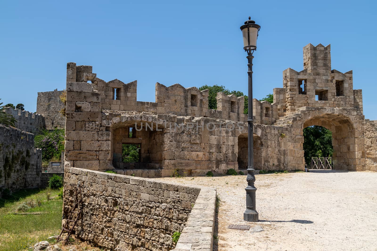 Part of the antique city wall  in the old town of Rhodes city on Greek island Rhodes