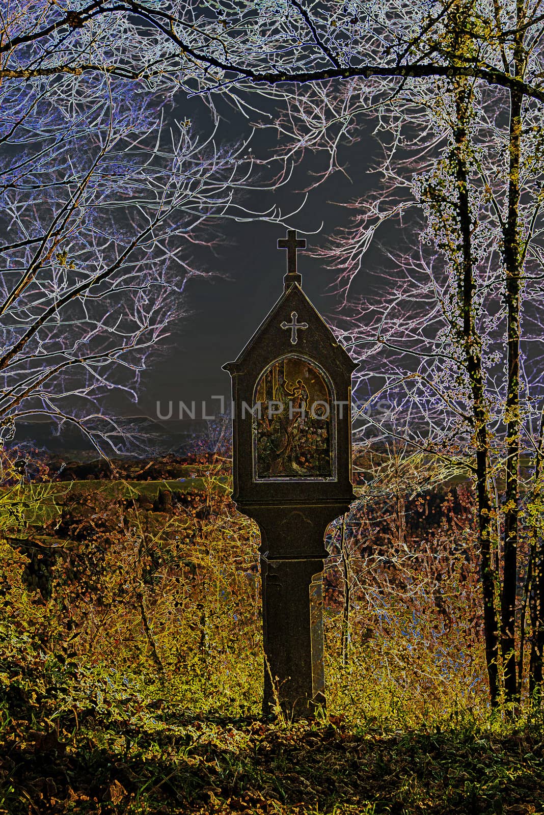 calvary with station of the cross in infrared