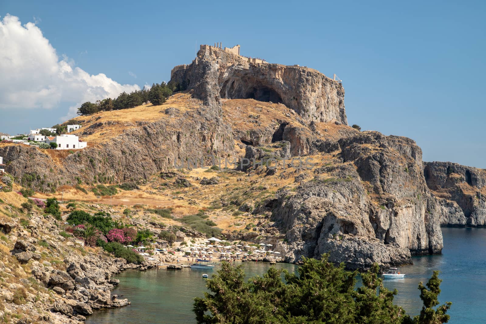 View at Lindos and the Acropolis on Rhodes island in Greece