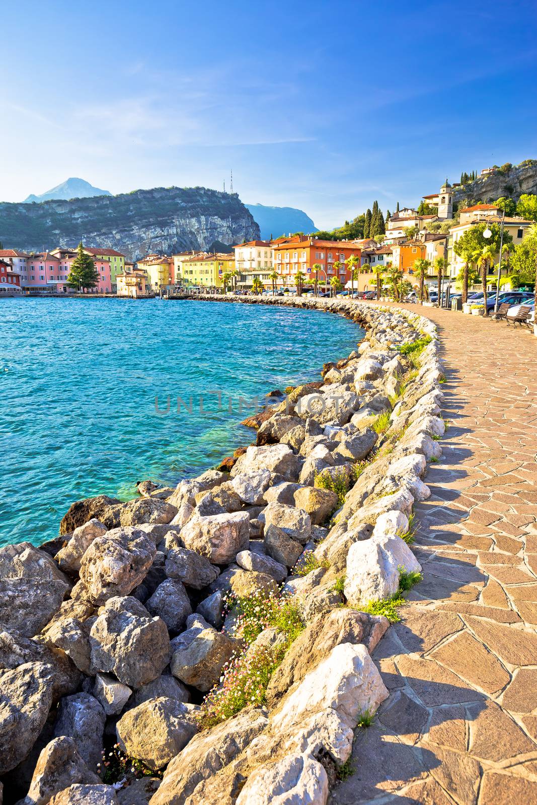 Town of Torbole on Lago di Garda waterfront view, Trentino Alto Adige region of Italy