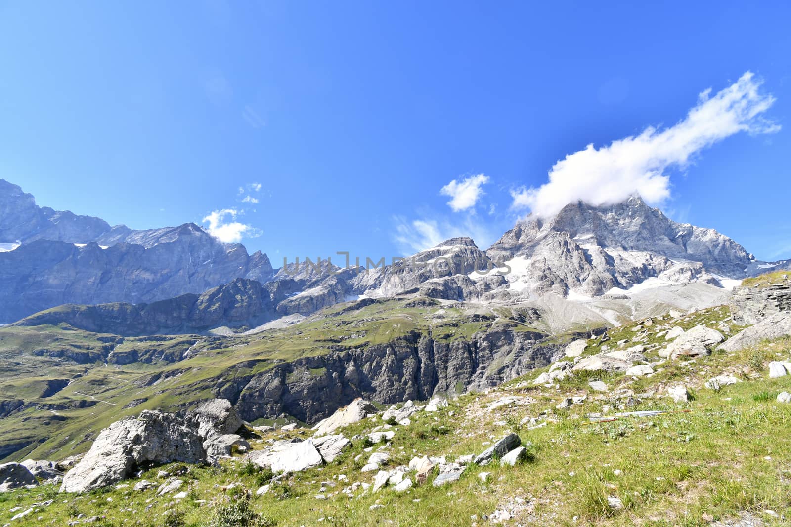 Mountain landscape with the Matterhorn, seen from Plan Maison