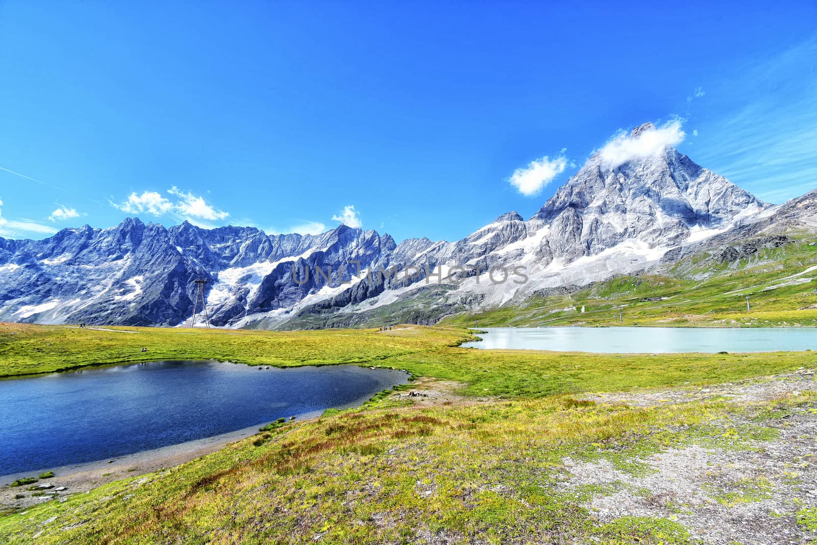 The Matterhorn seen from the Tramail lakes, above Cervinia in the Aosta valley