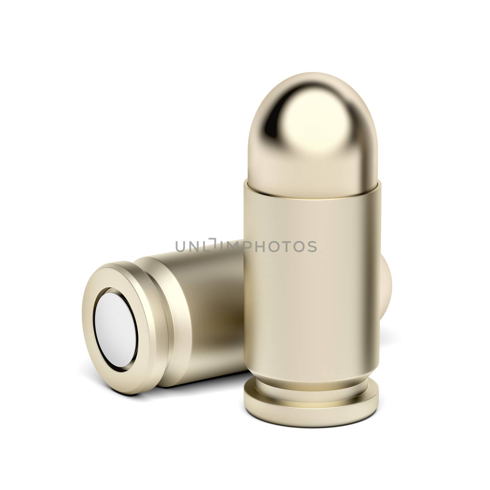 Two pistol bullets on white by magraphics
