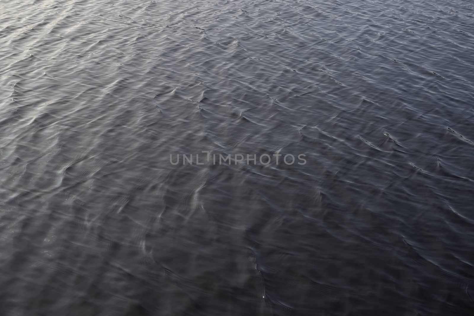 2 - Full frame gently rippled lake water. smooth sunlight gives gradual colors across the frame. Waves not cresting, evening daytime sunlight.