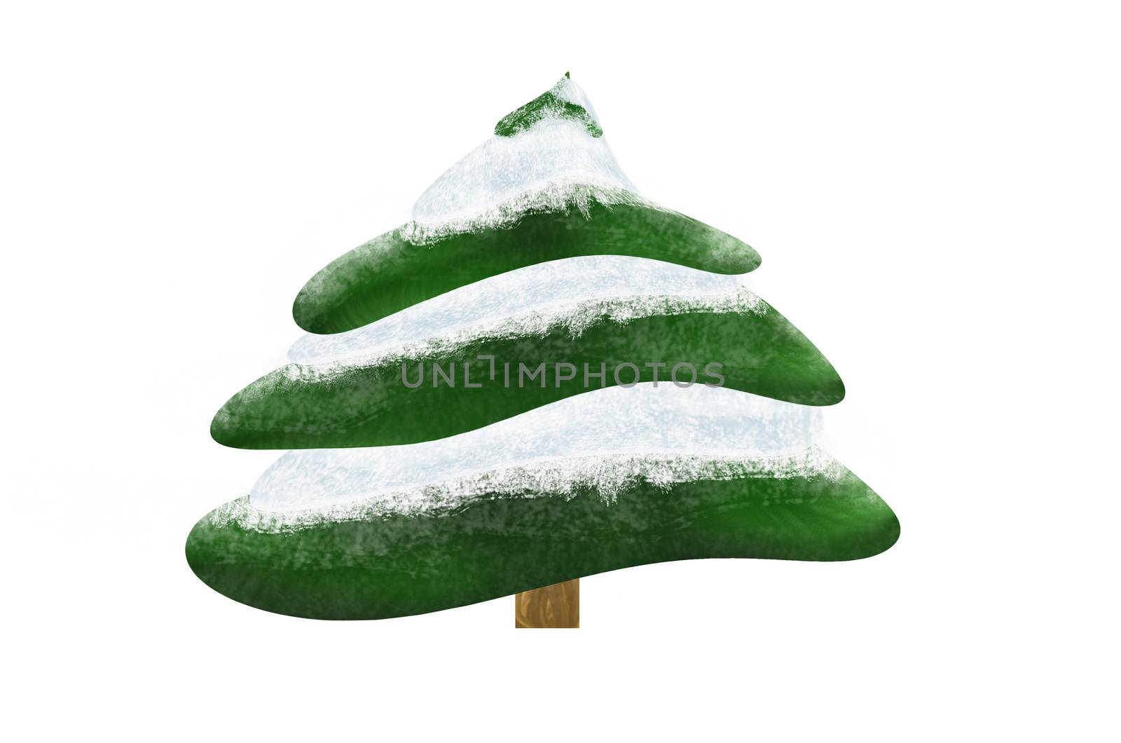 Fir. Beautiful Christmas tree in the snow. Christmas. Winter. Nature in details. Drawing.  Cartoon style. Illustration