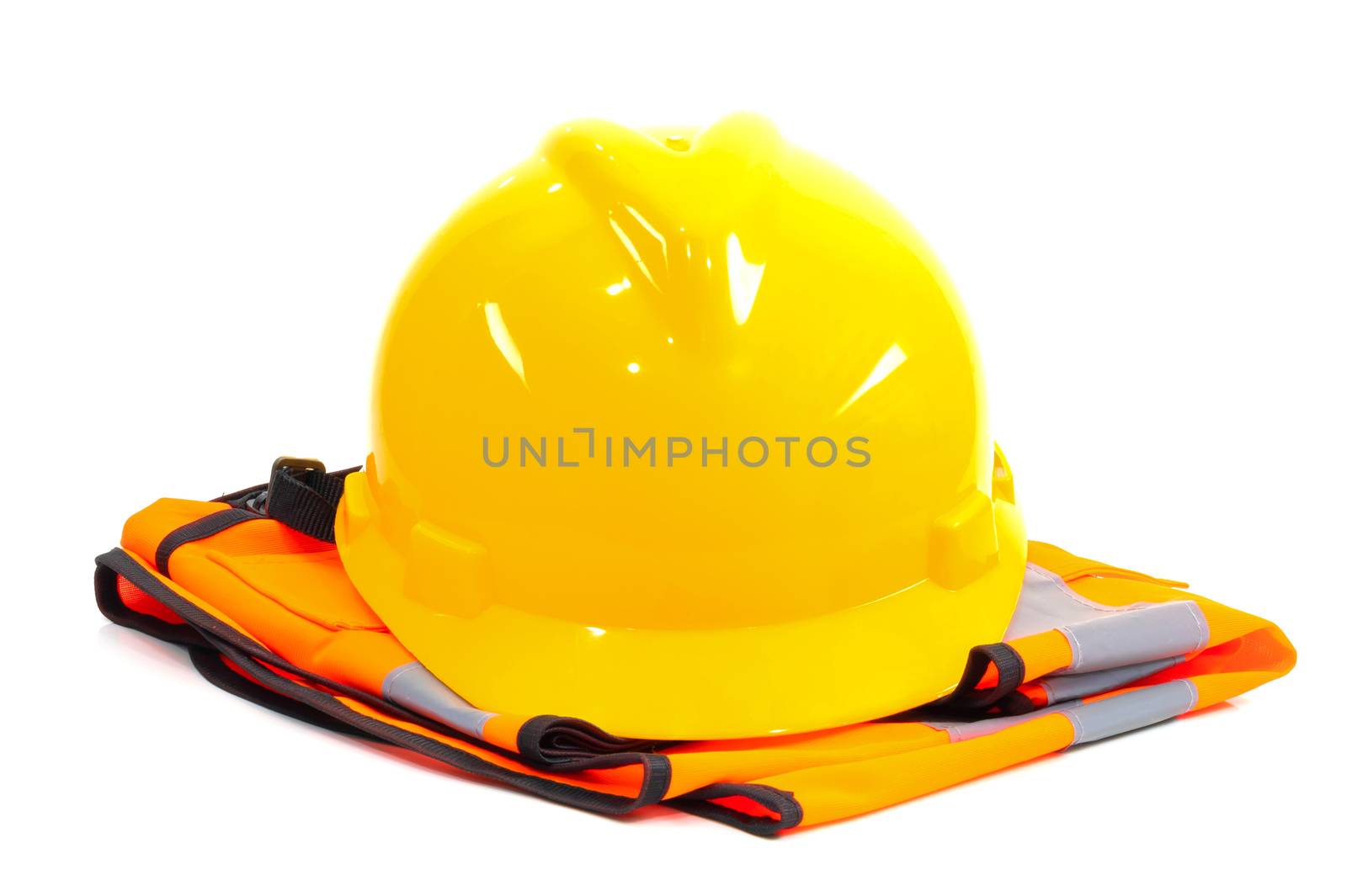 Yellow helmet and an orange shirt industry on a white background
