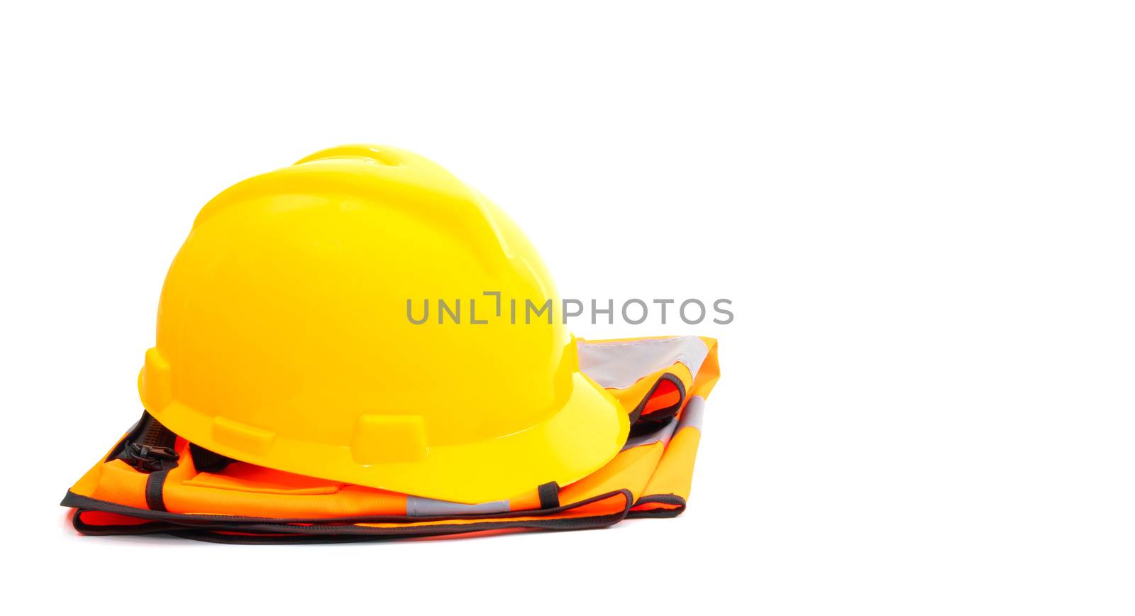 Yellow helmet and an orange shirt industry on a white background by sompongtom