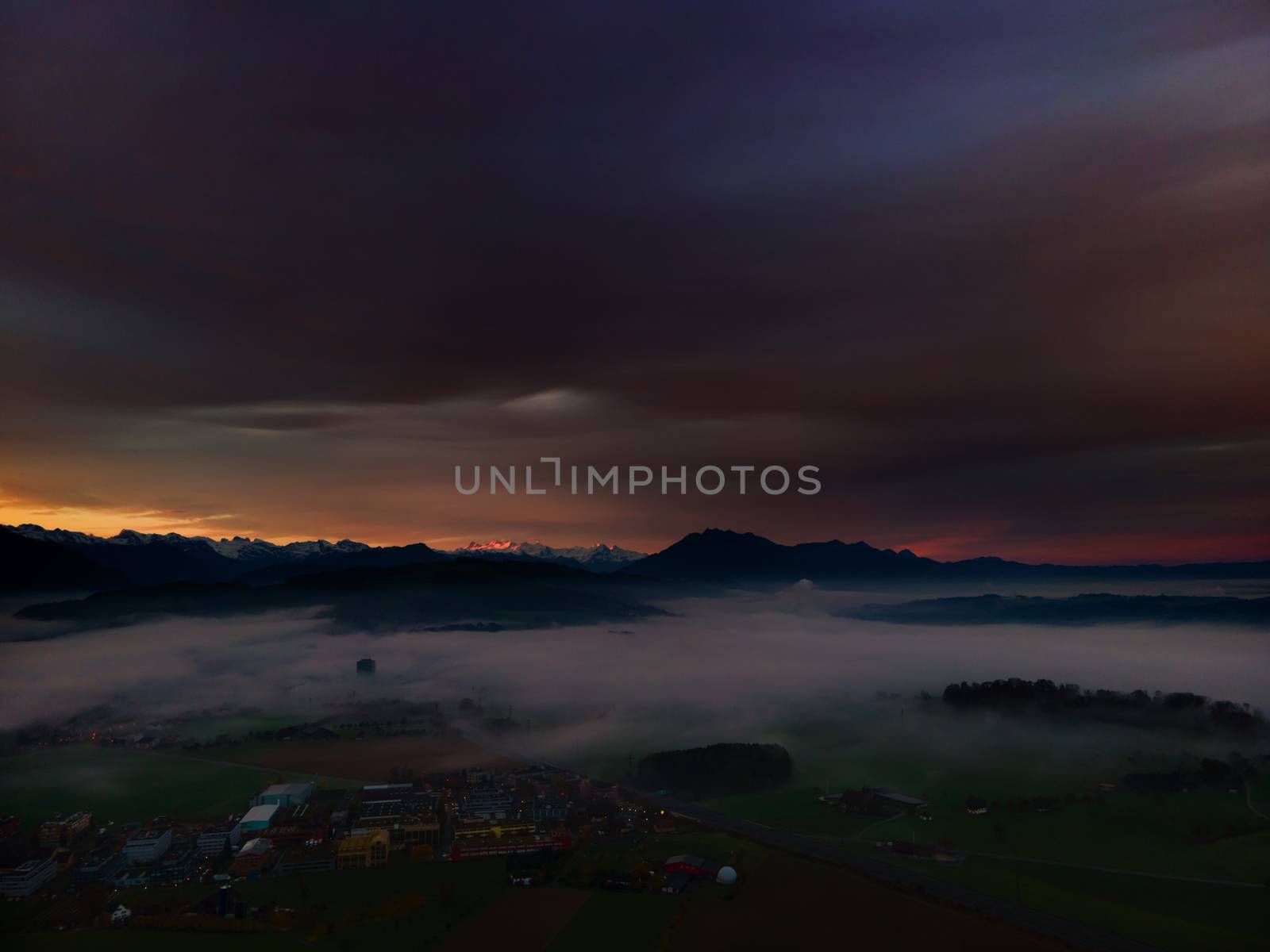 Panoramic foggy landscape with mountains in morning. Landscape by PeterHofstetter