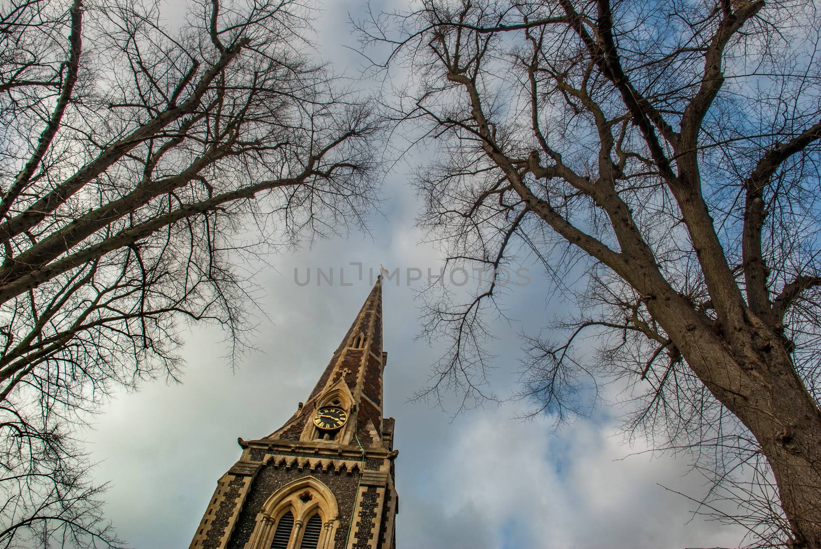 London, UK -  Feb 13, 2019 : View of Christ Church on Turnham Green. Chiswick High Road, West London.