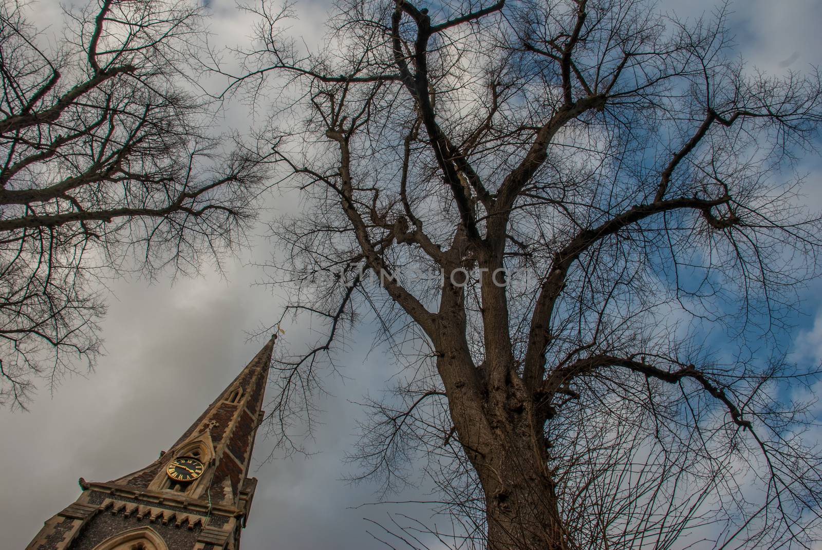 London, UK -  Feb 13, 2019 : View of Christ Church on Turnham Green. Chiswick High Road, West London.