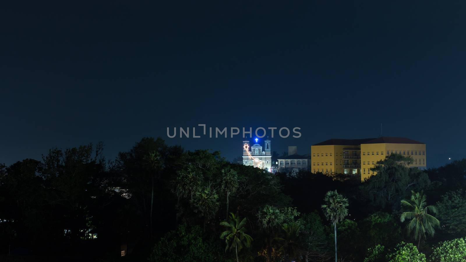 Bishop's House Christmas decorations night long distance photograph