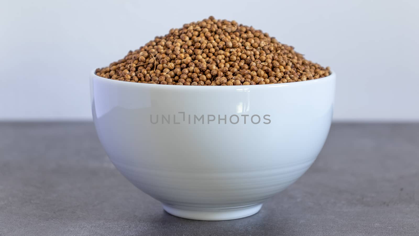 Coriander Seeds Bowl front view Neutral background with negative space to add captions by nilanka