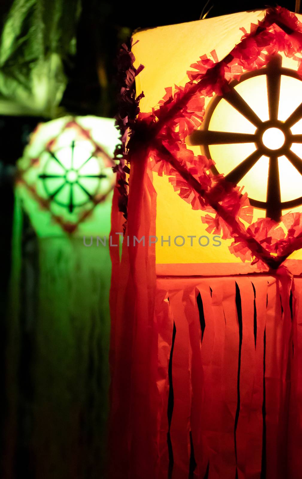 Vesak lanterns bokeh effect night photography