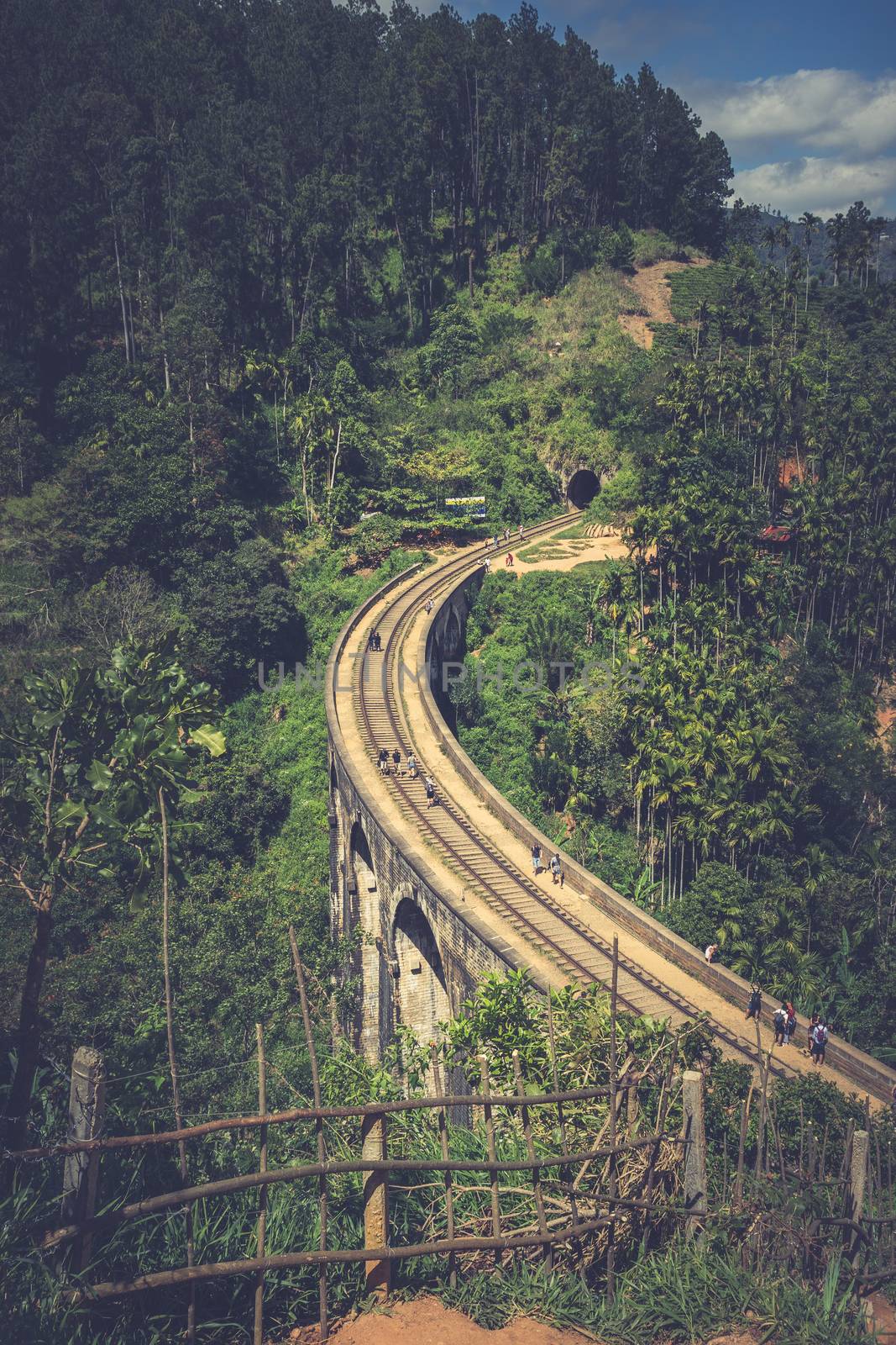 Nine arch bridge from above distance