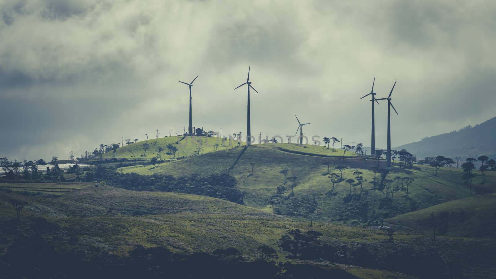 Beautiful view of wind turbines near Nuwara eliya, Sri Lanka