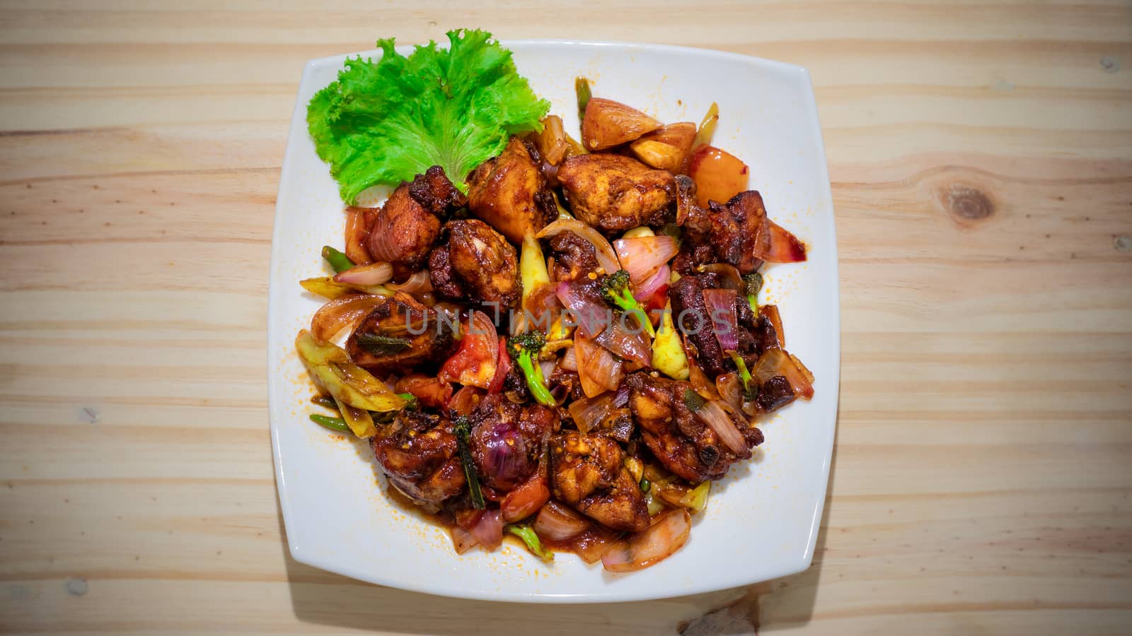 Sri Lankan Devilled Chicken cuisine dish top view