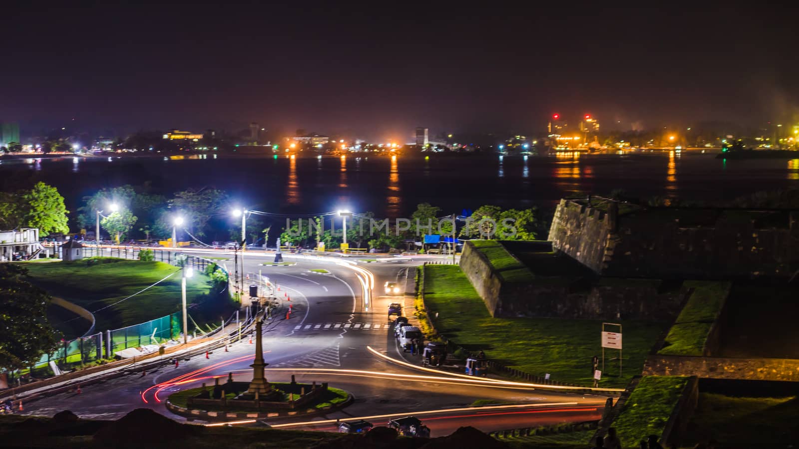 Taken from on top of Galle fort, view of the streets long exposure night photography by nilanka