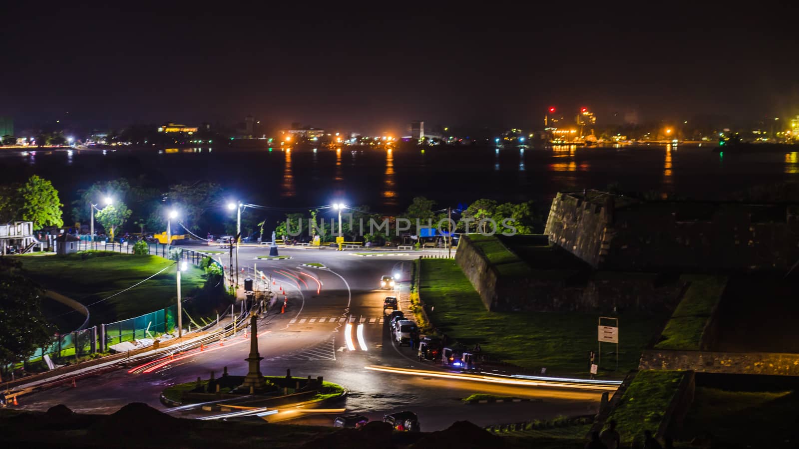 Taken from on top of Galle fort, view of the streets long exposure night photography by nilanka