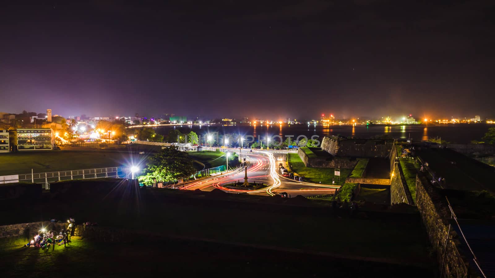 Taken from on top of Galle fort, view of the streets long exposure night photography by nilanka