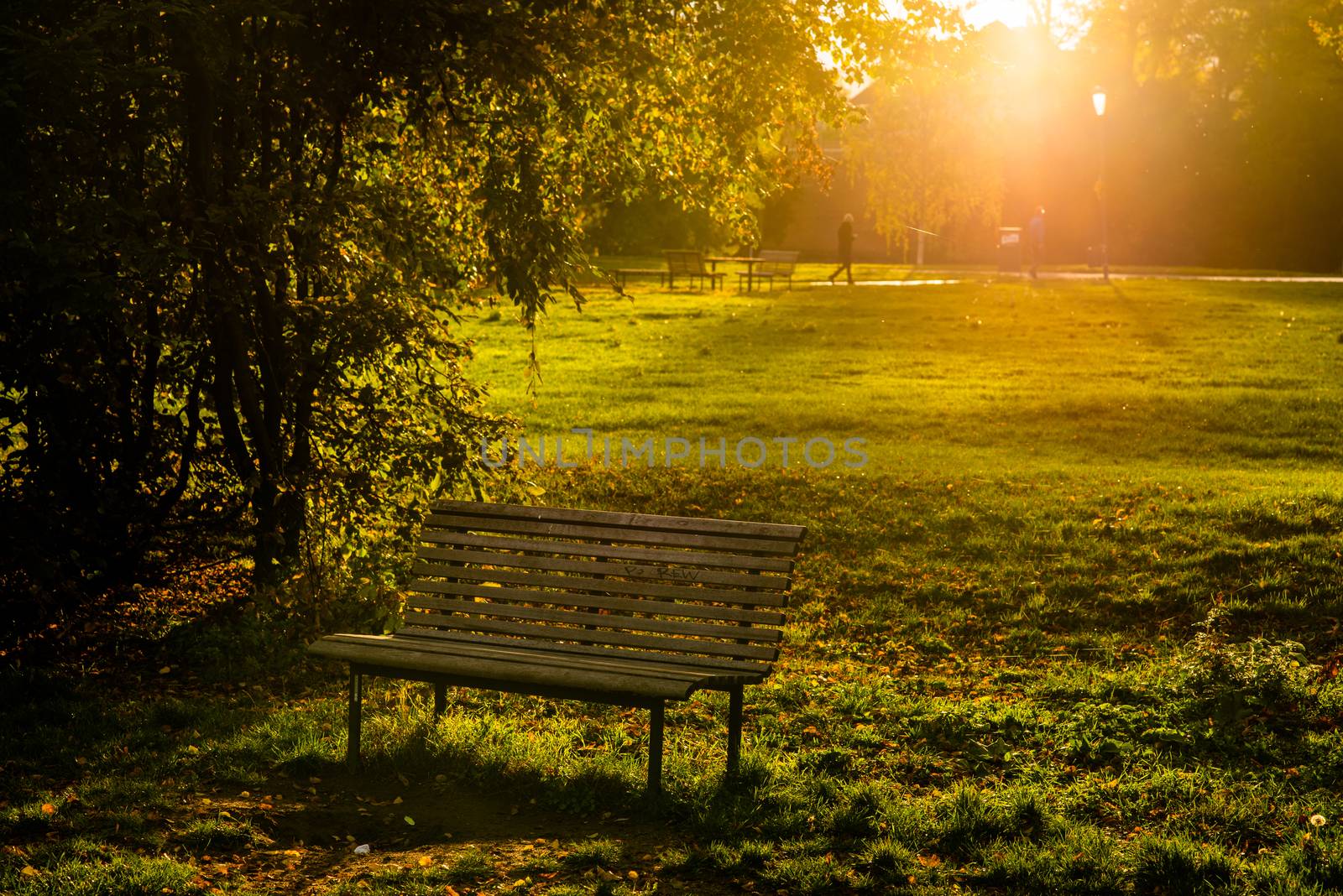 Benches to sit and rest in the Park Letna in Prague, Czech Republic by gonzalobell