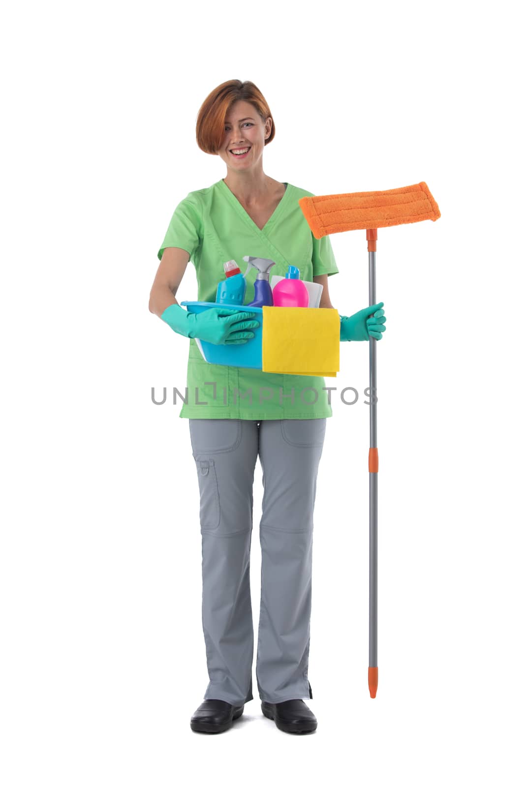 Cleaner woman isolated on white by ALotOfPeople