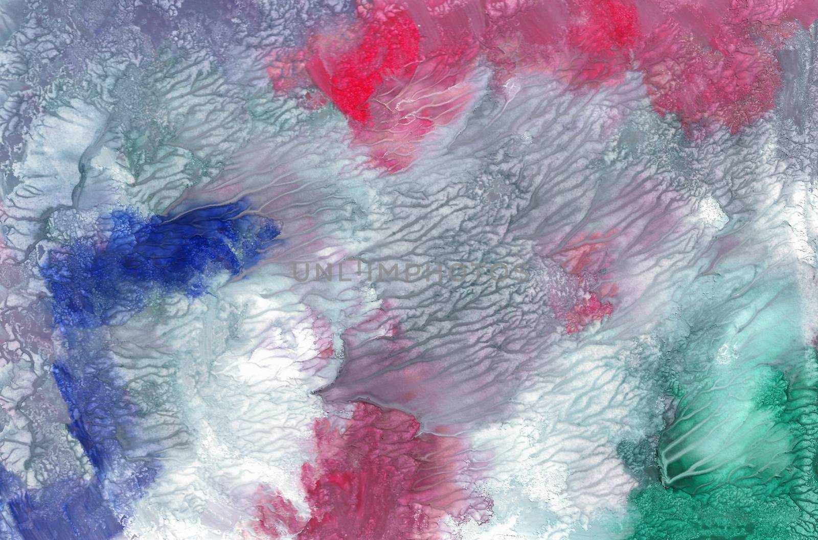 Hand-drawn texture monotype, abstract background gouache painting, paint splashes, drops, strokes in grey, blue, red , green colors. Design for backgrounds, collages, designs, titles, price tags, flyers, wallpapers, covers and packaging.