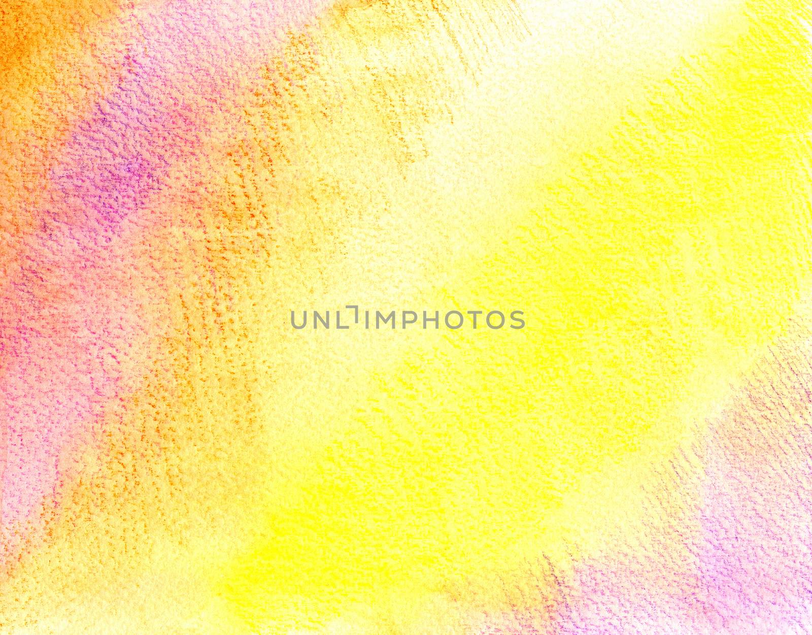 Hand-drawn yellow, red, purple color background. Texture paper painted in yellow, orange and purple with a watercolor pencil. Background for cards, collages, designs, titles, price tags, flyers and so on.