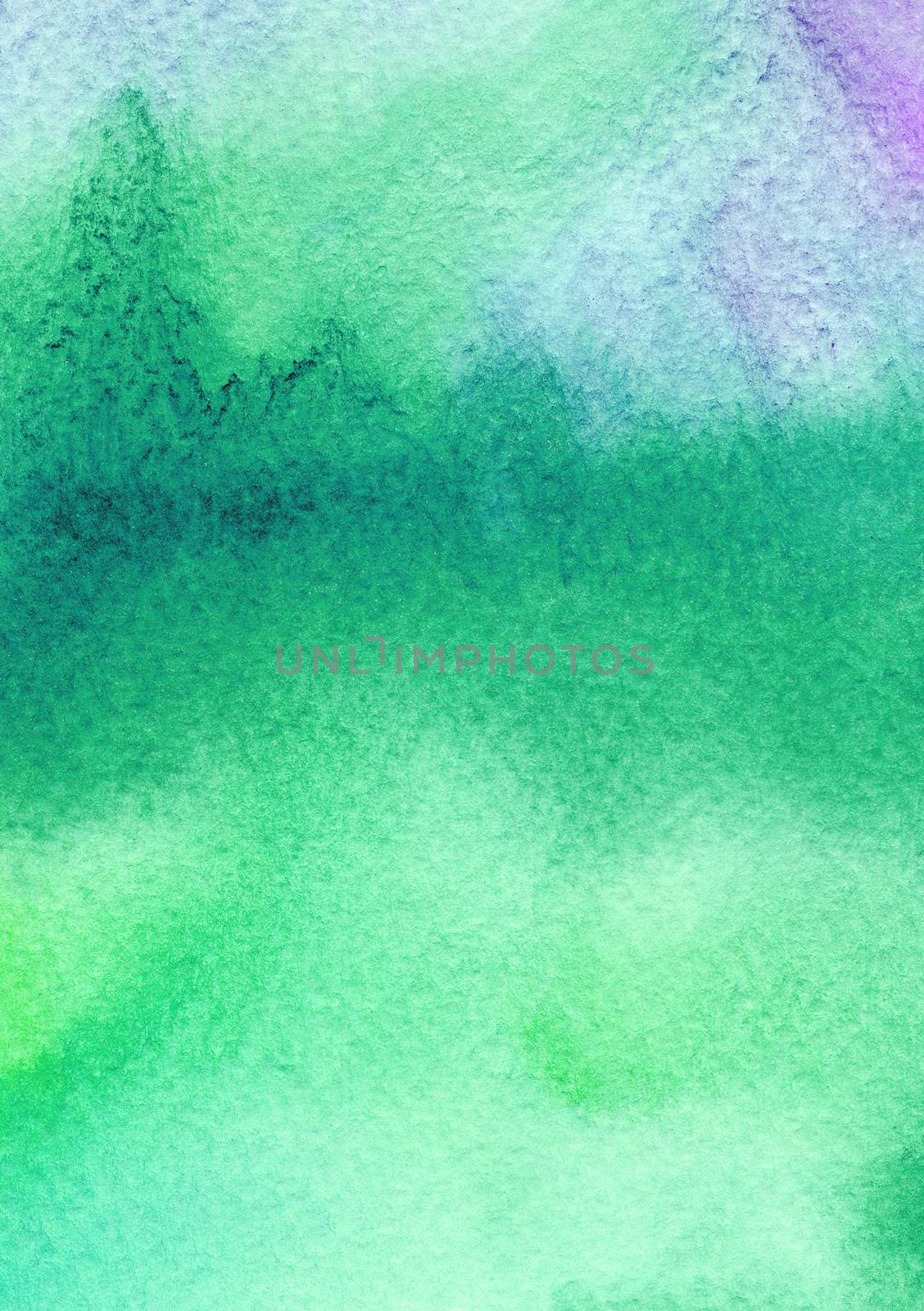 Blue and green watercolors on textured paper background. Grunge pattern. .Raster illustration colorful paint brush with space for text, for media advertising website fashion concept design, banner by LanaLeta