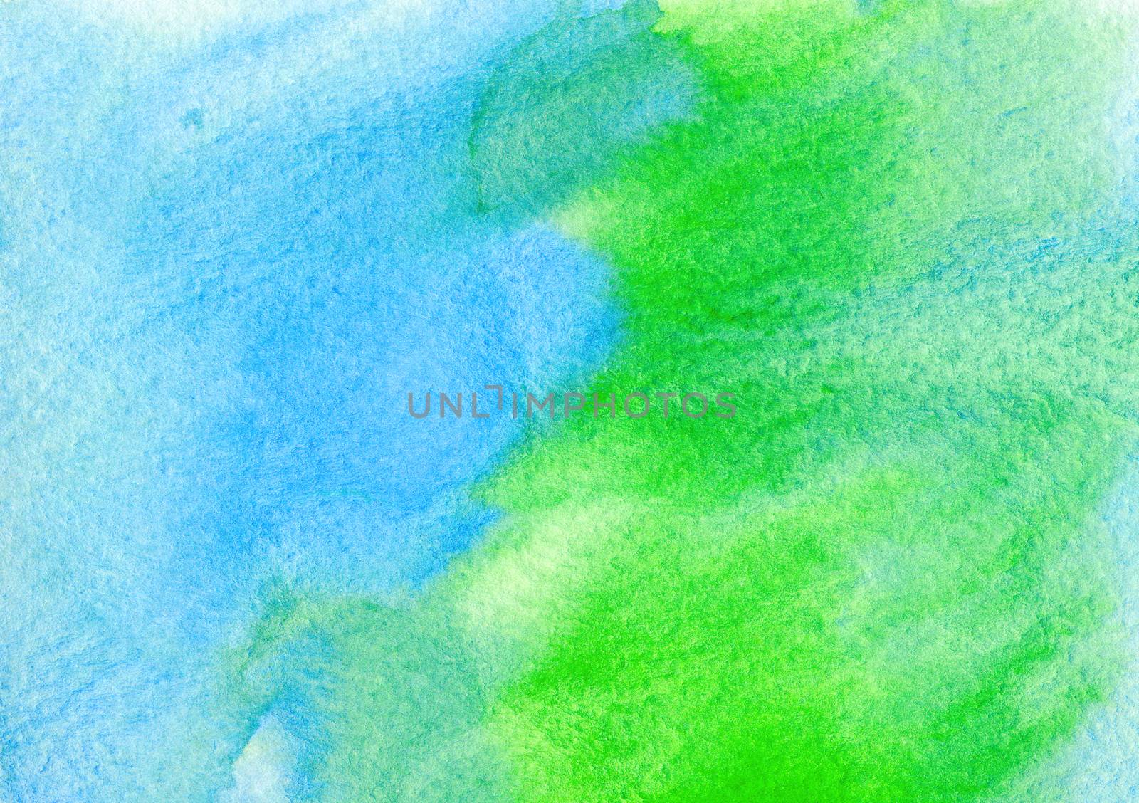 Blue and green watercolors on textured paper background.  by LanaLeta