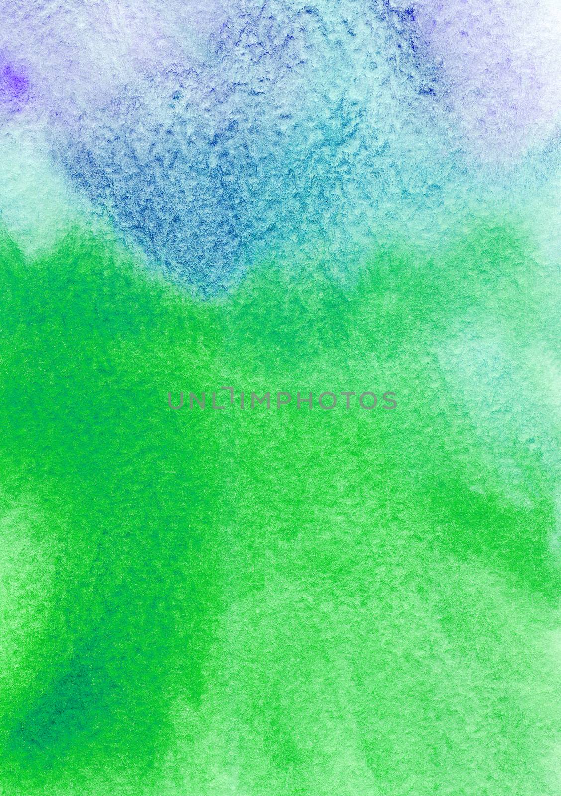 Blue and green watercolors on textured paper background. Grunge pattern. .Raster illustration colorful paint brush with space for text, for media advertising website fashion concept design, banner by LanaLeta