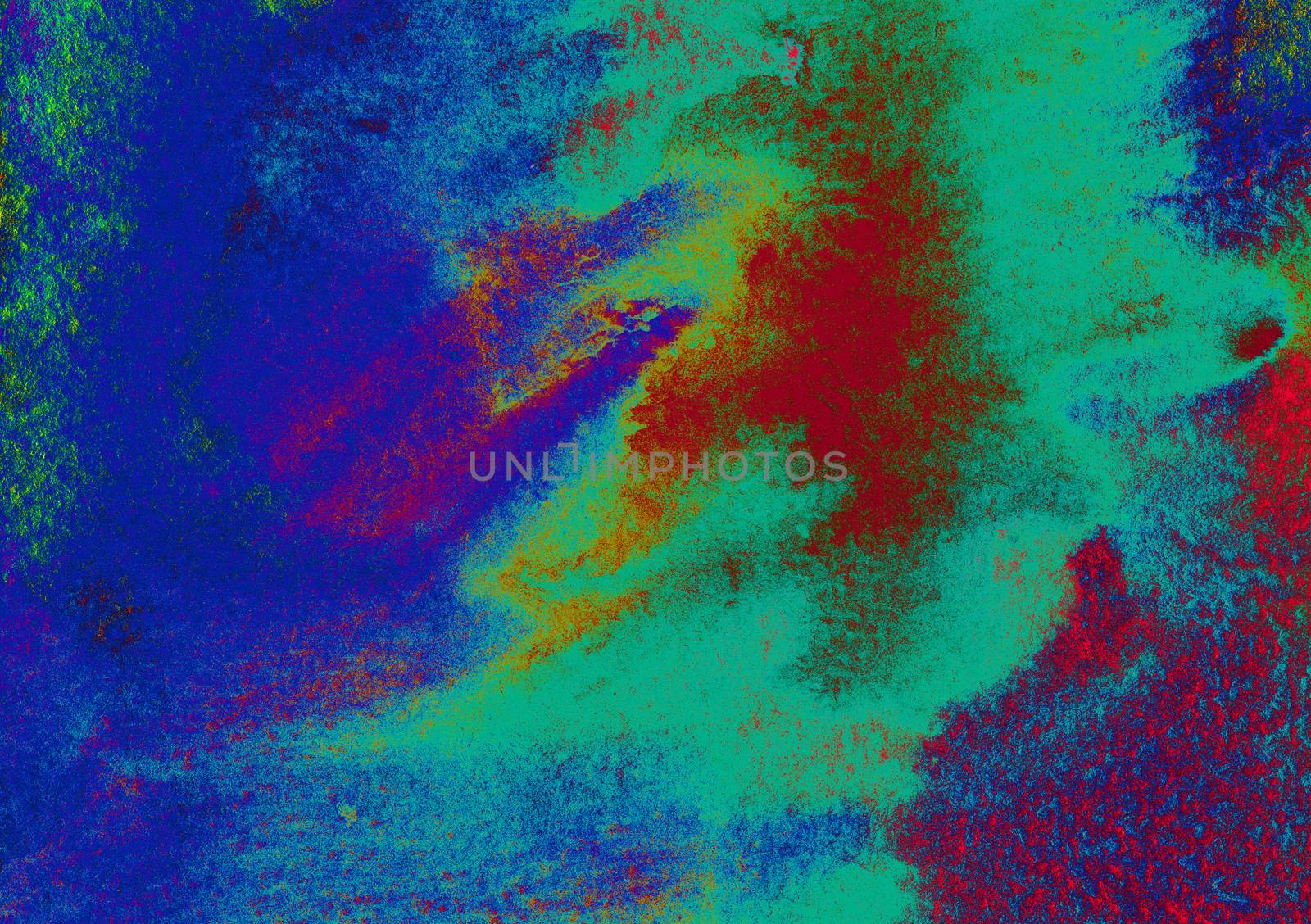 Blue green orange colors on textured paper background. Grunge vibrant painting effect pattern. Raster illustration with space for text, for media advertising website fashion concept design, banner