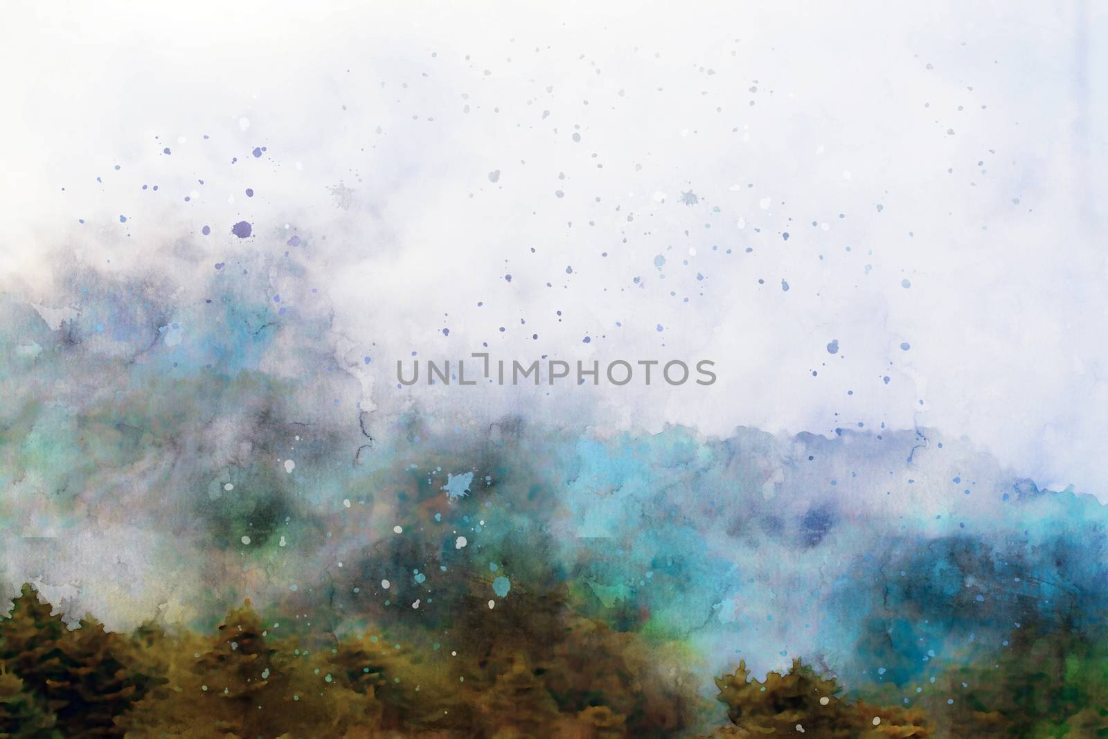 Semi-abstract image of pine forest on mountain with fog by cuckoo_111