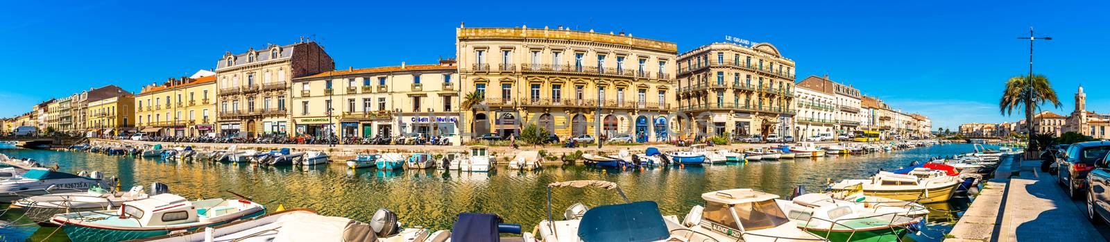 Panoramic view of the royal canal and its facades in Sète, in the Herault, France. by Frederic