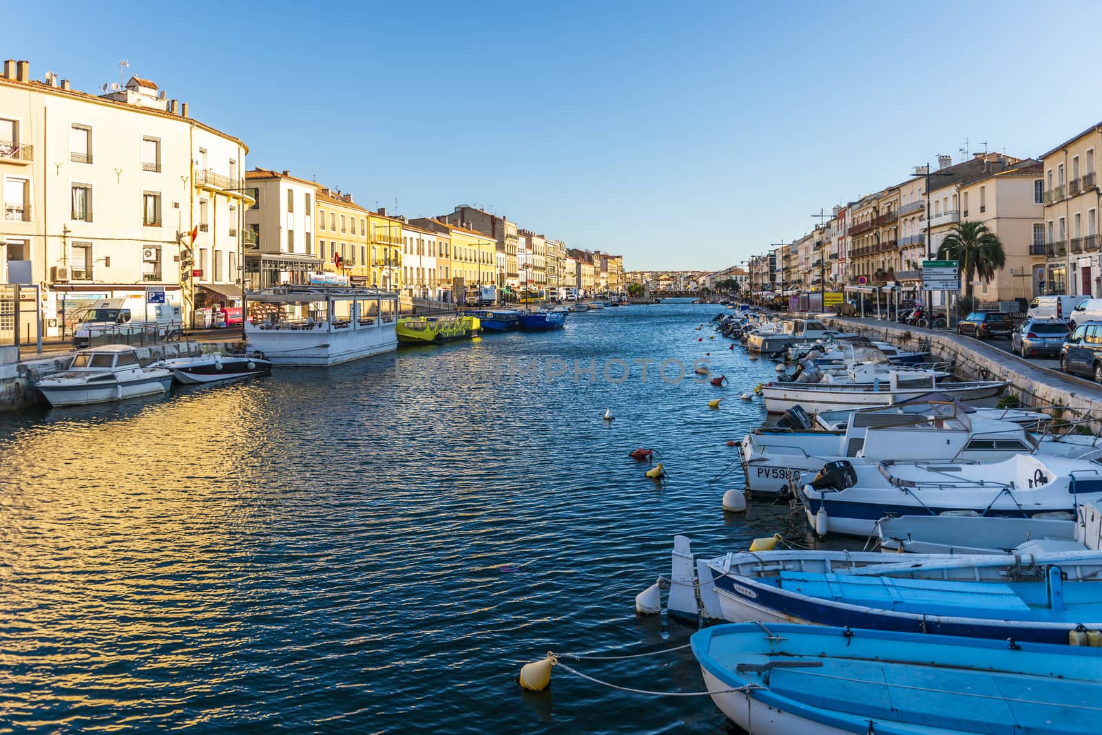 Royal and main canal of the town of Sète in the Herault, in the south of France