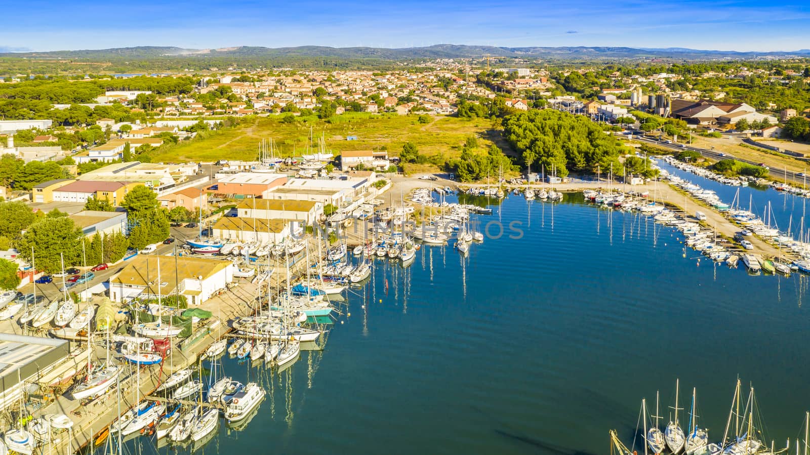 Aerial view of the small marina of Balaruc-les-Bains in Hérault in Occitanie. by Frederic