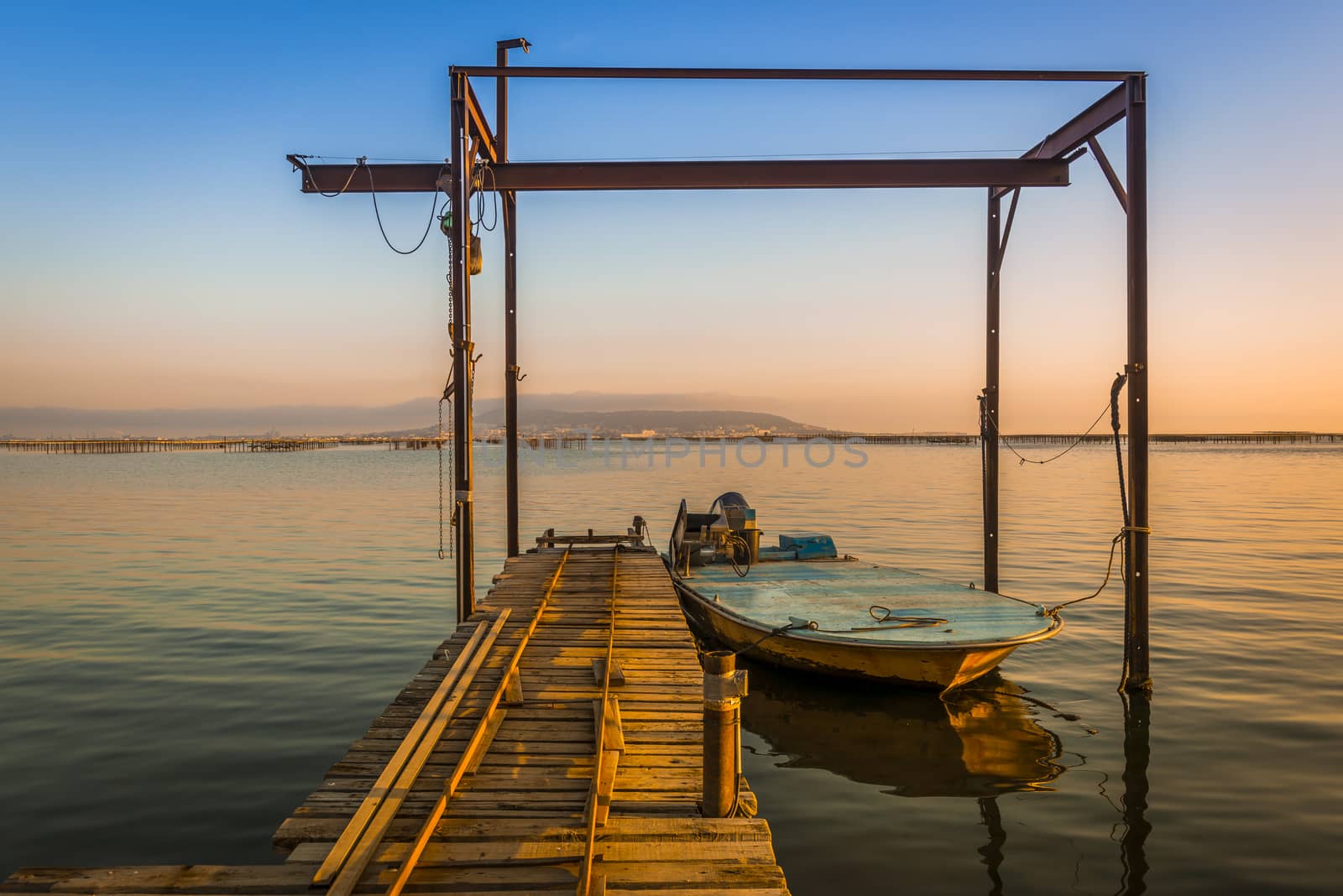 Oyster park on the Thau pond in Mèze, Occitanie in France by Frederic