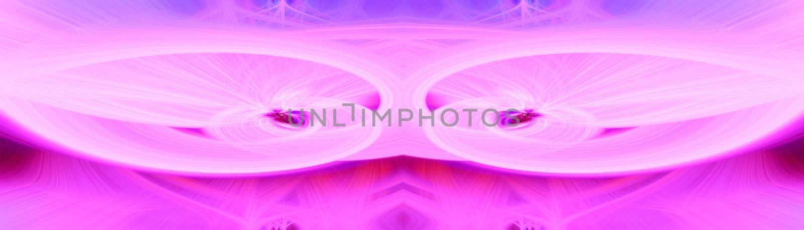 Beautiful abstract intertwined glowing 3d fibers forming a shape of sparkle, flame, flower, interlinked hearts. Pink, purple, and maroon colors. Banner size. Illustration.