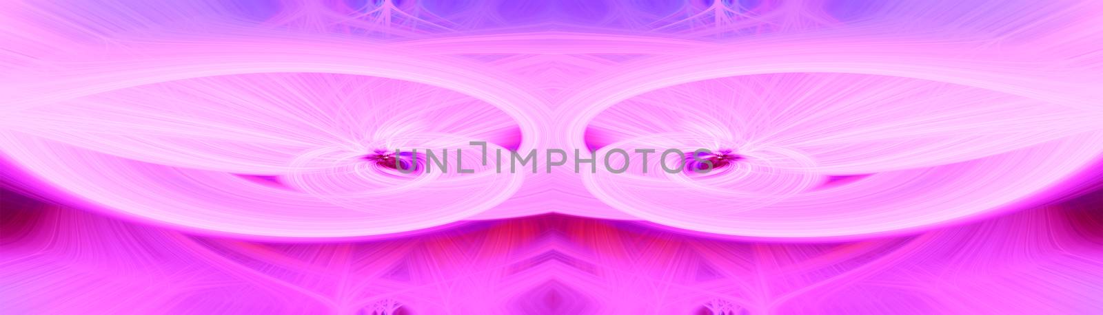 Beautiful abstract intertwined glowing 3d fibers forming a shape of sparkle, flame, flower, interlinked hearts. Pink, purple, and maroon colors. Banner size. Illustration.