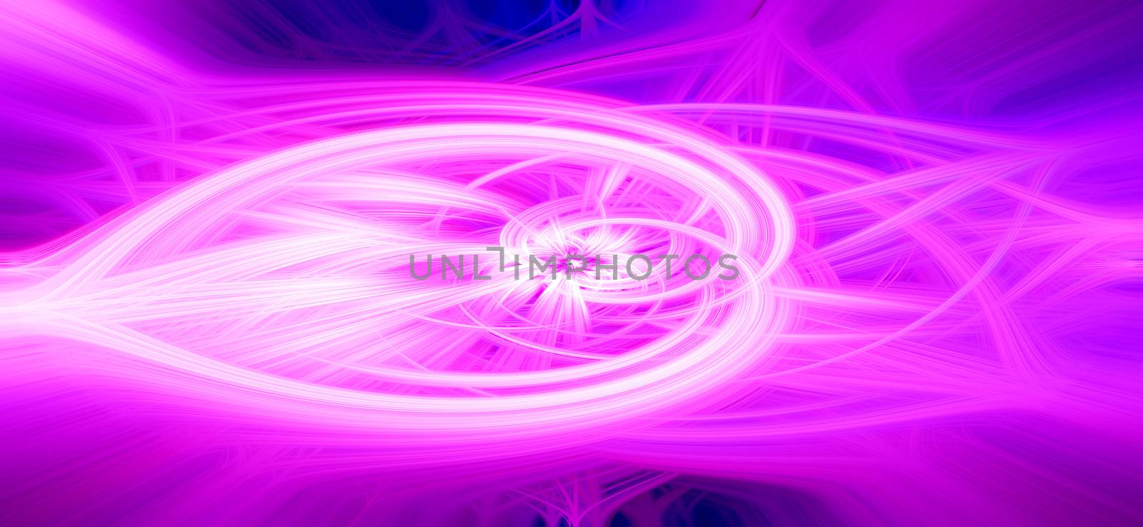 Beautiful abstract intertwined glowing 3d fibers forming a shape of sparkle, flame, flower, interlinked hearts. Pink, purple, blue, and maroon colors. Banner size. Illustration by DamantisZ