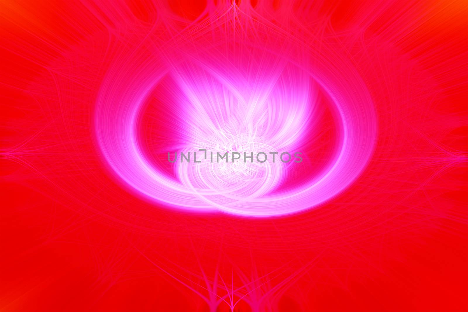 Beautiful abstract intertwined glowing 3d fibers forming a shape of sparkle, flame, flower, interlinked hearts. Bright red and pink colors. Illustration by DamantisZ