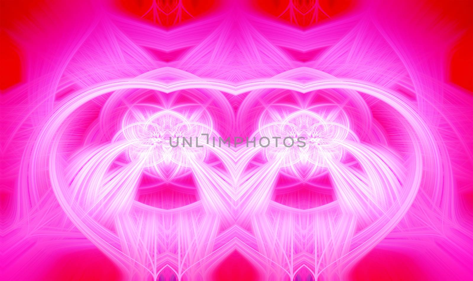 Beautiful abstract intertwined glowing 3d fibers forming a shape of sparkle, flame, flower, interlinked hearts. Bright red and pink colors. Illustration by DamantisZ