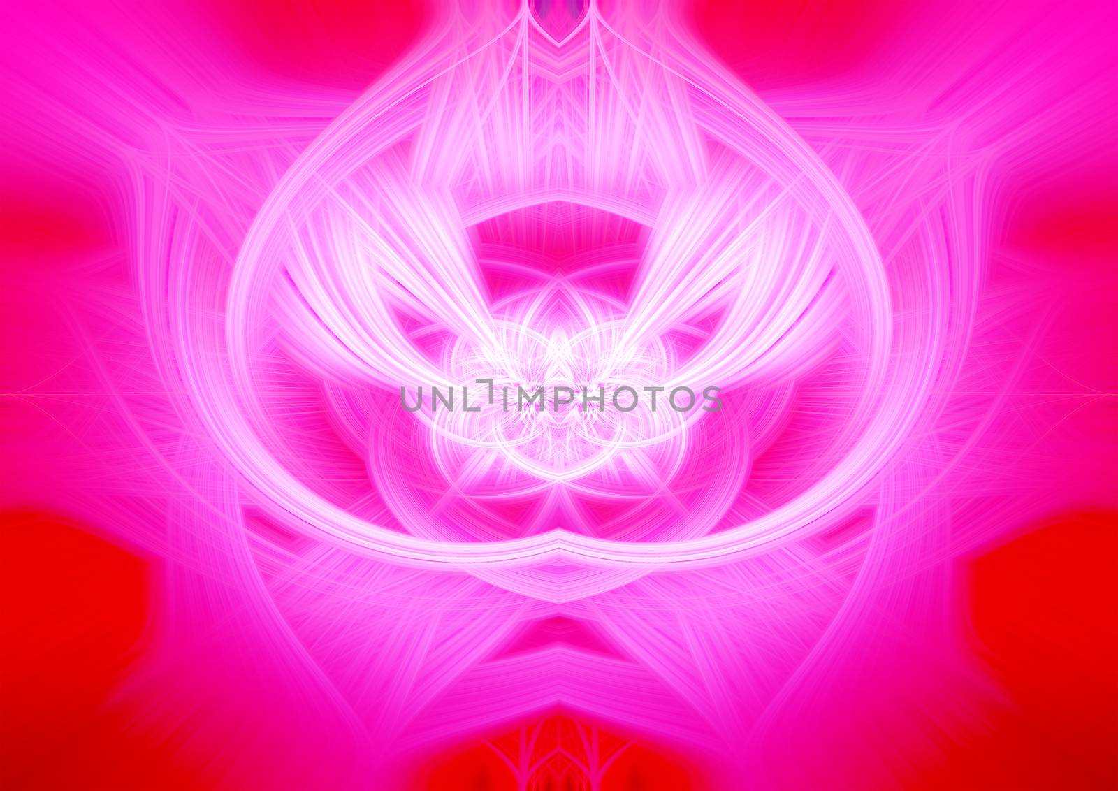 Beautiful abstract intertwined glowing 3d fibers forming a shape of sparkle, flame, flower, interlinked hearts. Bright red and pink colors. Illustration by DamantisZ