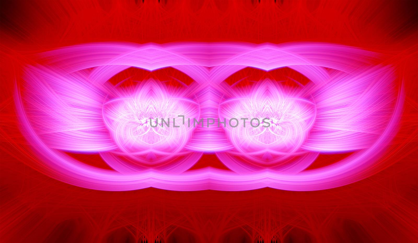 Beautiful abstract intertwined glowing 3d fibers forming a shape of sparkle, flame, flower, interlinked hearts. Maroon, white, red, and pink colors. Banner size. Illustration by DamantisZ