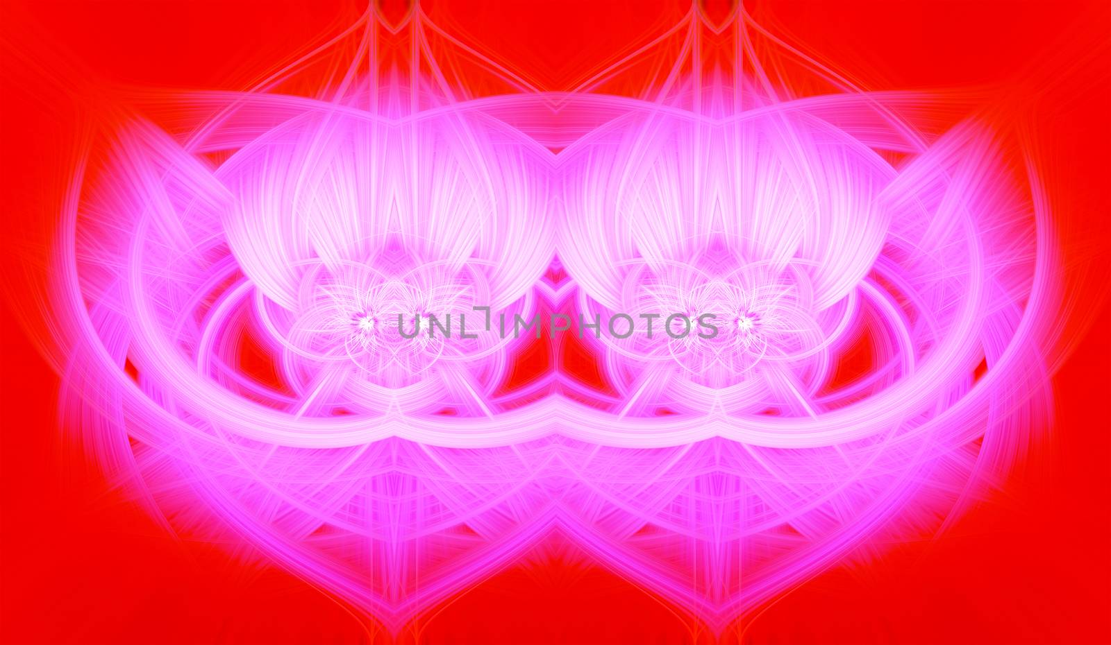 Beautiful abstract intertwined glowing 3d fibers forming a shape of sparkle, flame, flower, interlinked hearts. Bright red and pink colors. Illustration.