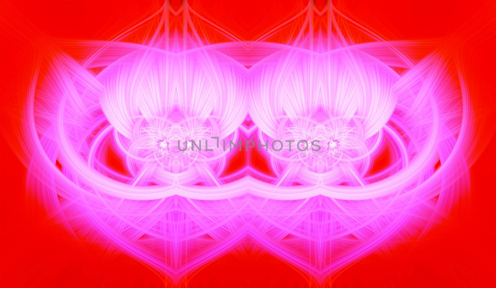 Beautiful abstract intertwined glowing 3d fibers forming a shape of sparkle, flame, flower, interlinked hearts. Bright red and pink colors. Illustration by DamantisZ