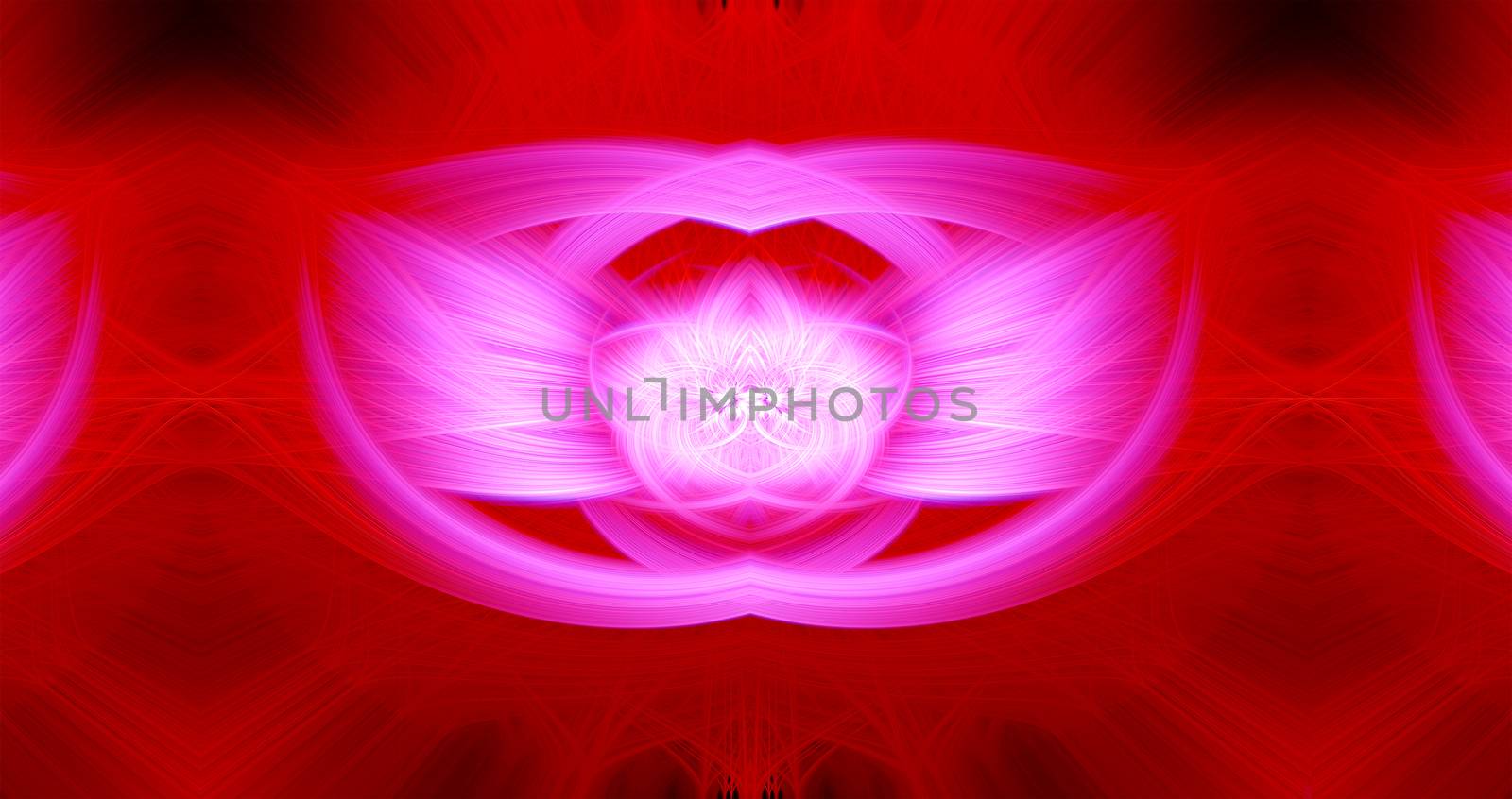 Beautiful abstract intertwined glowing 3d fibers forming a shape of sparkle, flame, flower, interlinked hearts. Maroon, white, red, and pink colors. Banner size. Illustration.