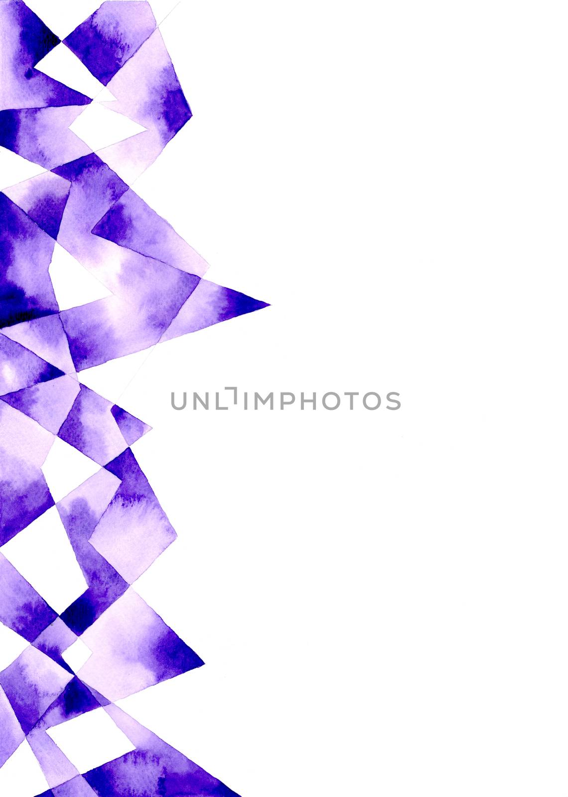 Purple polygon abstract frame on white background. Template for style design. Watercolor hand painting illustration.